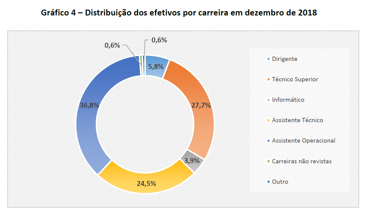 Gráfico 4 – Distribuição dos efetivos por carreira em dezembro de 2018