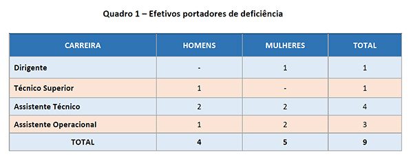 Quadro 1 – Efetivos portadores de deficiência
